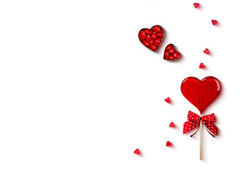 Valentine's Day Heart-Shaped Lollipop with Bow on White Background