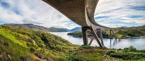 Kylesku Bridge spanning Loch Glencoul creating modern infrastructure