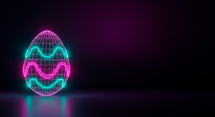 Futuristic neon Easter egg with glowing wavy lines on a dark background