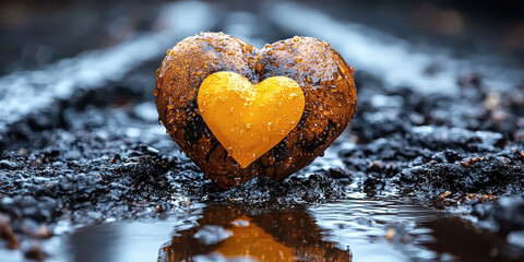 Yellow Heart Cookie on Blue Background