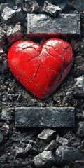 Red Cracked Heart on Stone Background