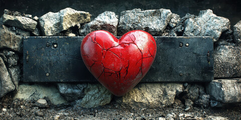 Red Heart on Stone Wall
