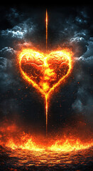 Fiery Heart Rising from Flames
