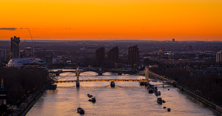 Fototapeta premium Albert Bridge panoramic view over River Thames at sunset, Chelsea London UK