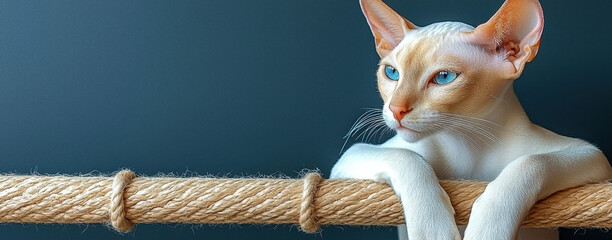 Cat Leaning on Rope in Soft Studio Light