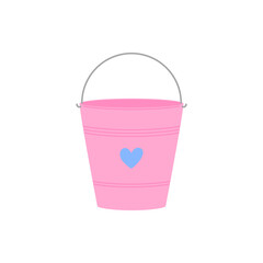 Pink bucket with a blue heart, vector illustration. Cute minimal spring element for gardening, kids activities, or summer-themed designs