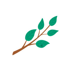 Green leafy branch, vector illustration. Simple minimal botanical element symbolizing freshness, spring, and growth. Perfect for natural or eco-themed designs