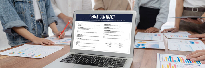 Digital legal contract provide terms and conditions document on computer screen ready for online...