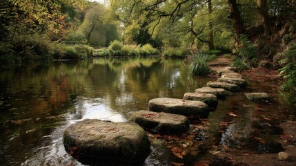 Fototapeta premium Stone Pathway Crossing a Flowing River