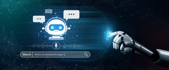 AI assistant uses voice commands and smart chatbot interface for seamless search and communication,...