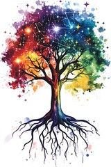 abstract tree with colorful splashes decoration