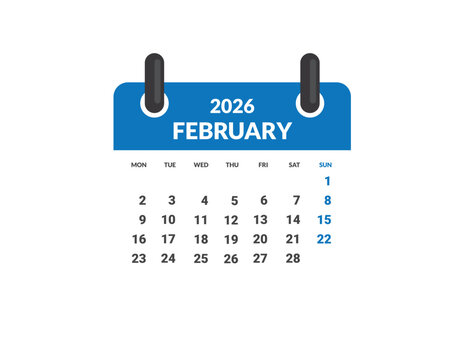 FEBRUARY 2026 Calendar Month vector illustration