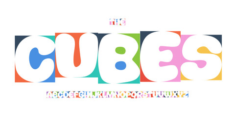 Color Font Logo Alphabet Vector Fun Letter Set Blocky Typography, Art Typographic Design for Kids Zone Title Text, Toy Typo Poster Headline, Type Fest Logotype, Colorful Fonts. Vector Typeface. © artyway