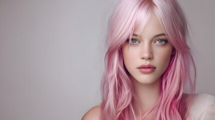Naklejka premium Woman with pink hair and a pink shirt