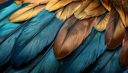 Fototapeta premium textured close up stylized plumage with teal gold and navy hues highlighted