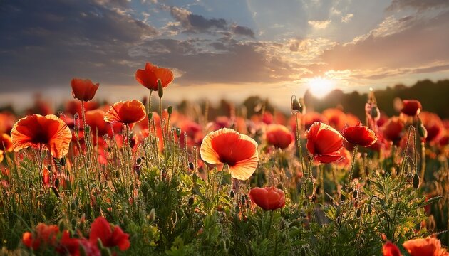 poppy flowers in the field - Powered by Adobe