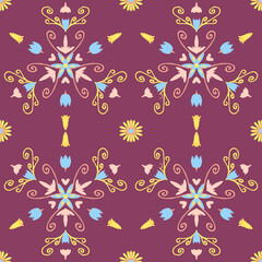 Seamless pattern with geometrical ornament, tile design, abstract folk motif.