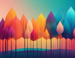 an enchanted forest of minimalist trees against a vibrant colorful gradient a modern abstract landscape concept for fantasy and nature themes