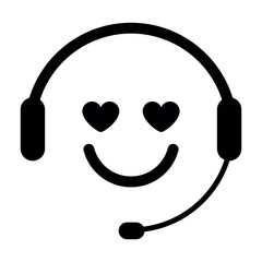 Happy customer support headset icon with smiling face and heart eyes symbol for friendly help desk service positive user experience love care communication concept