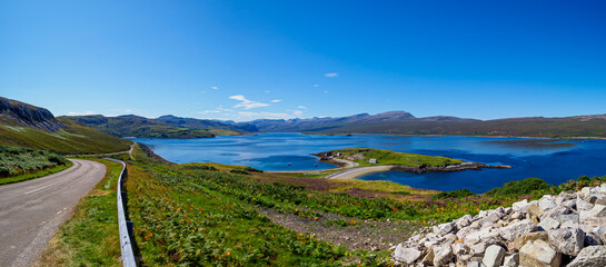 North Coast 500 driving on A838 road in Lairg Scotland