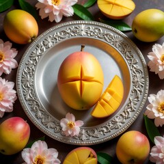 mango fruit on a luxurious plate with mango slices