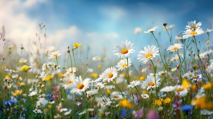 Sunlit Spring Meadow with Wildflowers