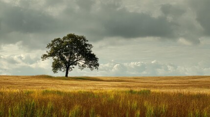 Solitary Tree in Countryside Landscape