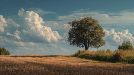 Solitary Tree in Countryside Landscape