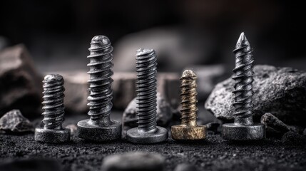 Macro Photo of Steel Screws &ndash; Industrial Background