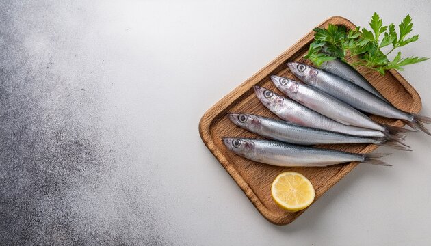 Fresh Raw Iwashi Sardines On A Light Uneven Background Generative Ai