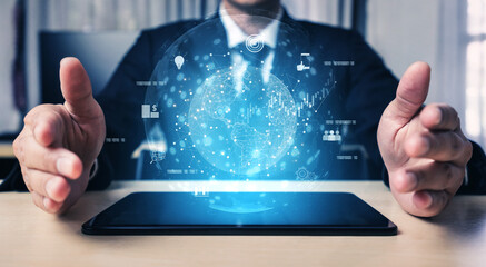 Global business network connecting digital economy and data exchange. Global business expands market, business shares data, global drives finance, and global business supports insight. Vouch