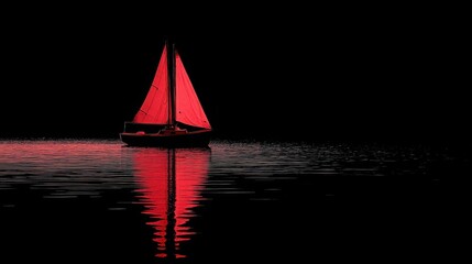 Red Sailboat on Black Background