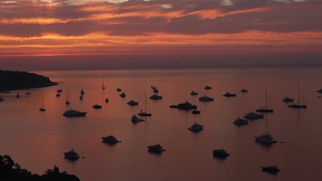 Timelapse of the Sunrise in Monaco Montecarlo with Yachts, Megayachts and Superyachts during the Formula 1 Grand Prix
