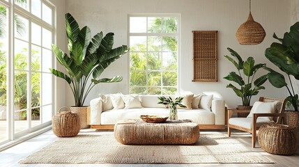 Bohemian interior cozy living room sunlit home image