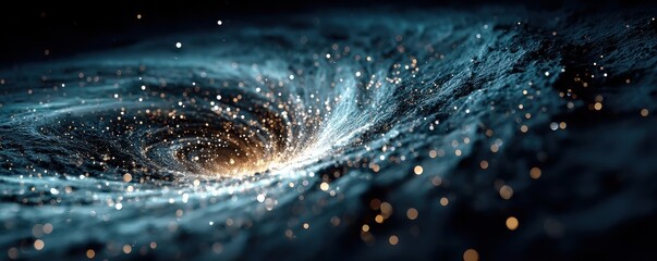 Abstract blue glowing spiral vortex in dark space with sparkling particles