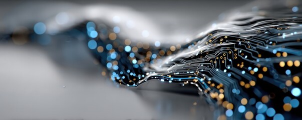 Abstract vector background featuring circuit board patterns and glowing bokeh lights