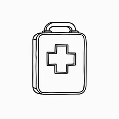 Fototapeta premium First aid kit in line art style with medical cross symbol 