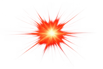 Explosive red starburst flare with bright glowing light effect and sharp radial rays on transparent background