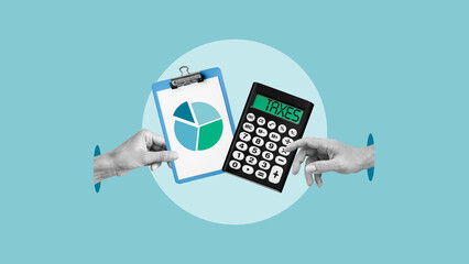 Tax Calculation and Financial Analysis Concept at Financial Year End with Calculator, Charts and Business Reporting © Andrii