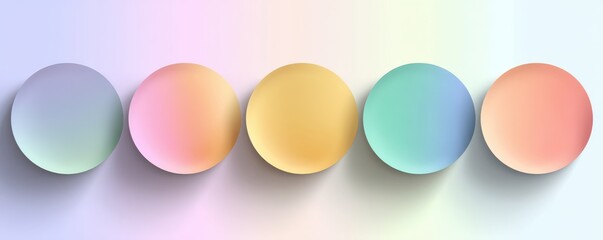 Five pastel gradient circles on a soft pastel background, abstract round shapes for design