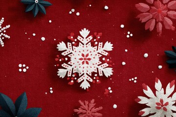 White snowflake pattern on red fabric background for Christmas decor and festive design