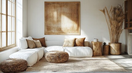 Bohemian living room greenery cozy home decor picture