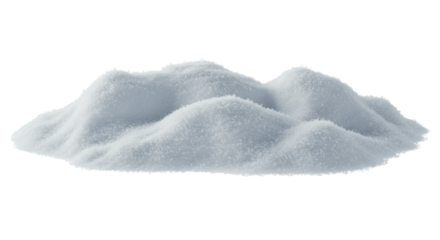 Hyperdetailed macro studio photograph of pristine, soft powder snow forming delicate, wind-sculpted mounds, isolated against a transparent background. Concept of winter texture and purity
