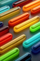 Colorful neon light tubes arranged diagonally on a reflective surface for bold, modern visuals.