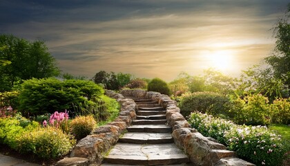 stone steps in garden landscape