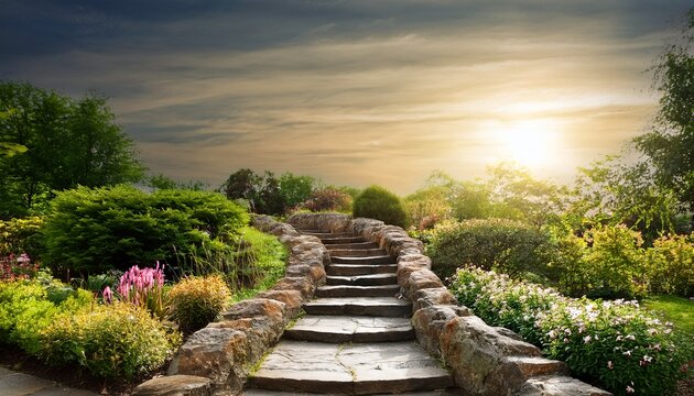 stone steps in garden landscape