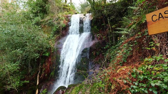 Cascata da Laja Waterfall. Peneda-Geres National Park in Portugal. Gimbal Shot
