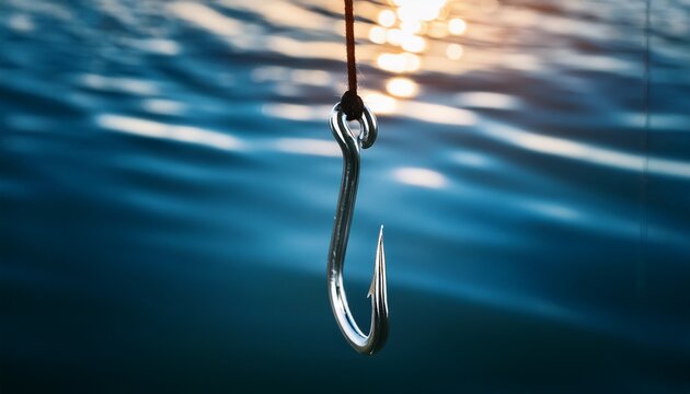 fish hook hanging representing fishing trap and phishing concept