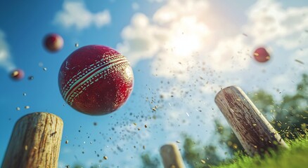 Cricket ball wicket strike fast bowling action image