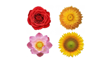 Beautiful assorted flower heads cut-out on transparency